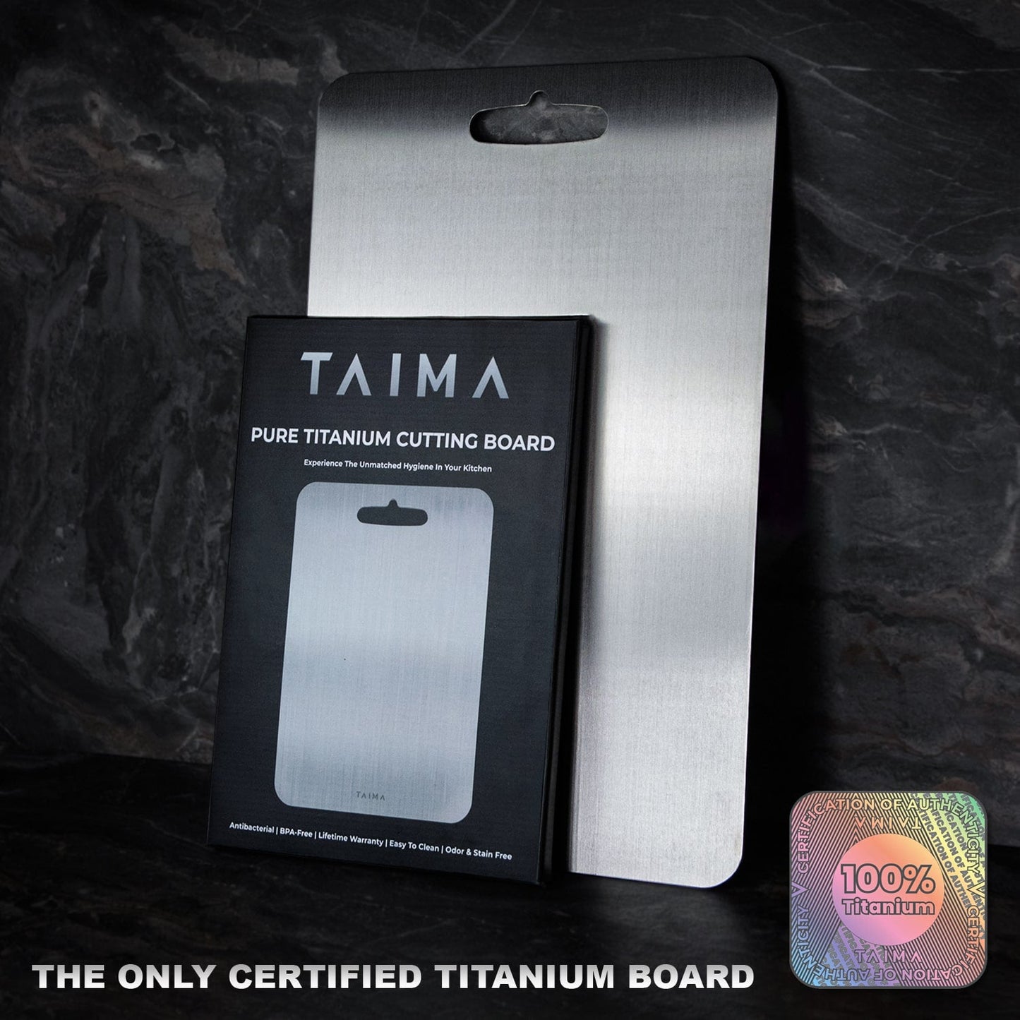 Original Taima™ skärbräda i 100 % ren titan + matta + 5 exklusiva guider