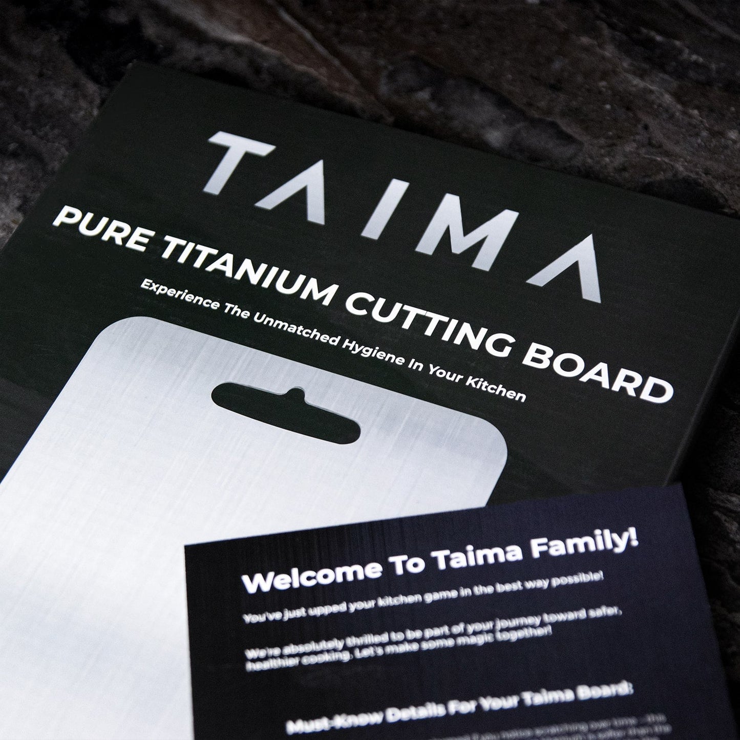 Original Taima™ skärbräda i 100 % ren titan + matta + 5 exklusiva guider
