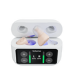 Atom X - White earbud case with wireless earbuds inside on a white background